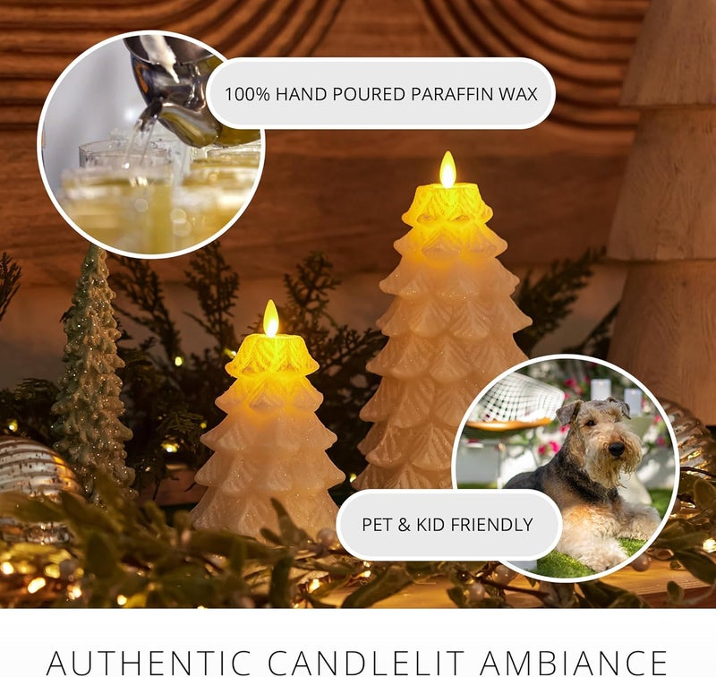 LUMINARA Christmas Tree Flameless LED Candle, White Swan 4.7" x 6.5", Moving Flame Battery Operated Timer, Holiday Decor, Glitter Snow Finish Safe - Image 4